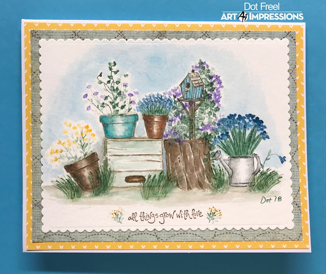 Art Impressions Watercolor Stamp Set Flowers Foliage Bunnies Wishing Well Window