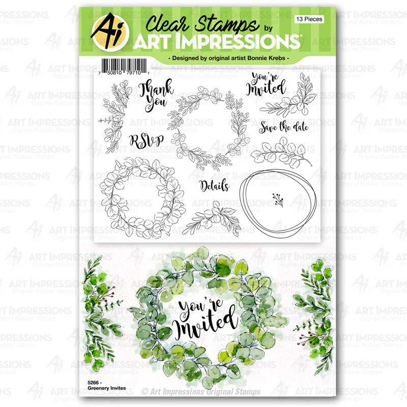 ART IMPRESSIONS Clear Stamp Greenery Invites